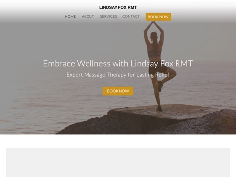 Screenshot of the Lindsay Fox RMT homepage, lindsayfox.ca, captured 2026-08-19, shown as the evidence for this review