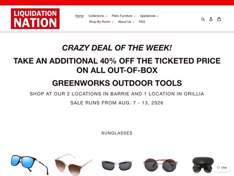 Screenshot of the Liquidation Nation website