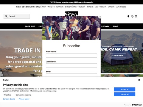 Screenshot of the Little Ed's Ski & Bike Shop website