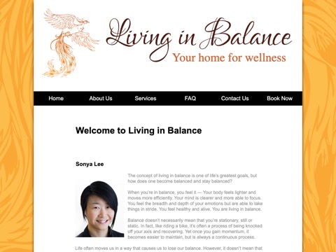 Screenshot of the Living in Balance homepage, livinginbalance.ca/about.html, captured 2026-08-19, shown as the evidence for this review