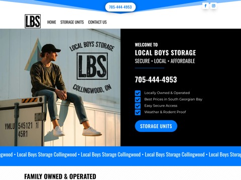 Screenshot of the Local Boys Storage homepage at localboysstorage.ca, captured 2026-08-19, shown as the evidence for the review on this page