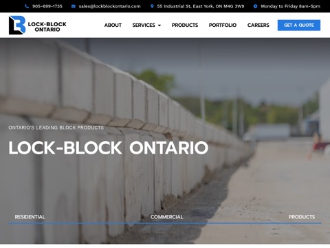 Screenshot of the Lock-Block Ontario Ltd. homepage at lockblockontario.com, captured 2026-08-13, shown as the evidence for the review on this page