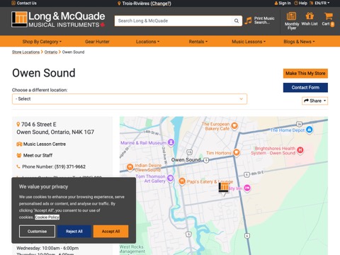Screenshot of the Long & McQuade Musical Instruments website