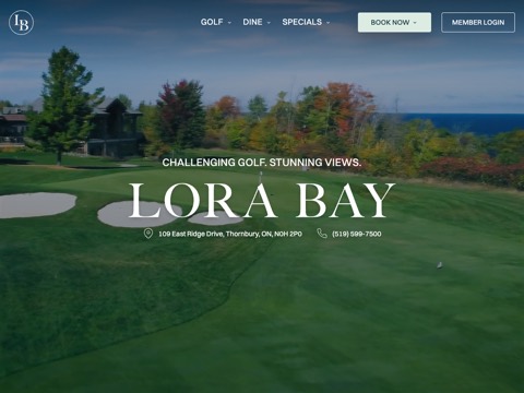 Screenshot of the Lora Bay Golf Club homepage, www.lorabaygolf.com, captured 2026-08-19, shown as the evidence for this review