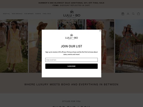 Screenshot of the LULU + BO BOUTIQUE website
