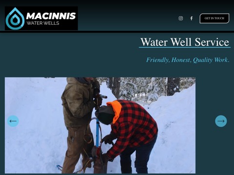 Screenshot of the MacInnis Water Wells homepage, www.macinniswaterwells.com, captured 2026-08-13, shown as the evidence for this review