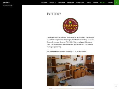 Screenshot of the Mad River Pottery homepage at pvorstermans.wordpress.com/pottery, captured 2026-08-19, shown as the evidence for the review on this page