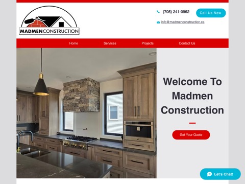 Screenshot of the Madmen Construction homepage, www.madmenconstruction.ca, captured 2026-08-13, shown as the evidence for this review