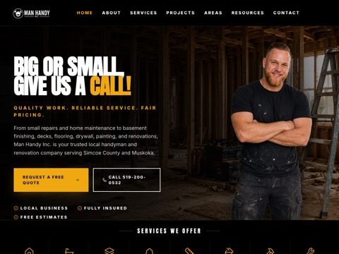 Screenshot of the MAN HANDY INC. website