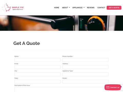 Screenshot of the Maple Fix Appliance website