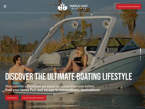 Screenshot of the Maple Leaf Marinas homepage, mlmarinas.com, captured 2026-08-19, shown as the evidence for this review