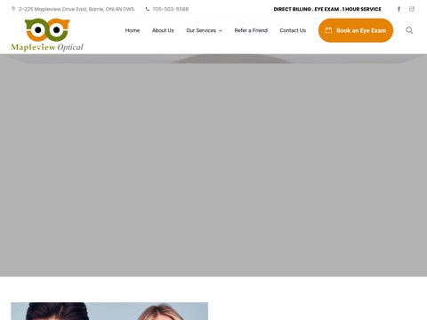 Screenshot of the Mapleview Optical and Optometrist website
