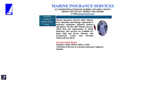 Screenshot of the Marine Insurance Svc homepage at www.marineinsureservices.com, captured 2026-08-19, shown as the evidence for the review on this page