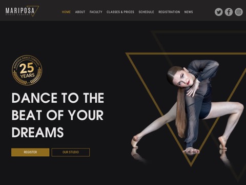 Screenshot of the Mariposa Dance Company website