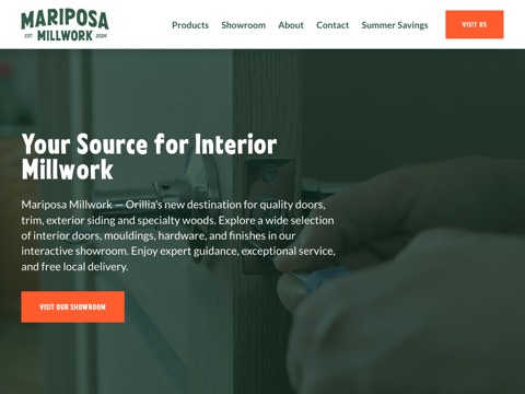Screenshot of the Mariposa Millwork homepage, www.mariposamillwork.ca, captured 2026-08-19, shown as the evidence for this review