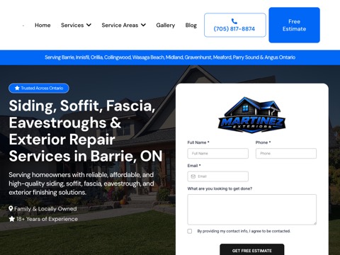Screenshot of the Martinez Exteriors website