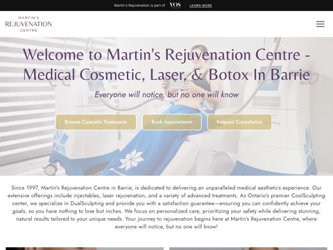 Screenshot of the Martins's Rejuvenation Centre website