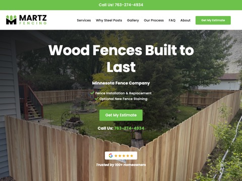 Screenshot of the Martz Fencing website