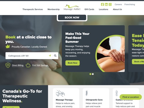 Screenshot of the Massage Addict Barrie South website