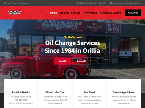 Screenshot of the Master Lube Rust Check homepage, masterluberustcheck.ca, captured 2026-08-19, shown as the evidence for this review