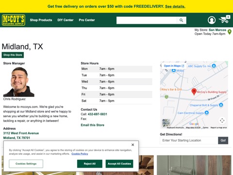 Screenshot of the McCoy's Building Supply website