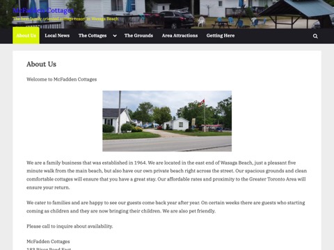 Screenshot of the McFadden Cottages website