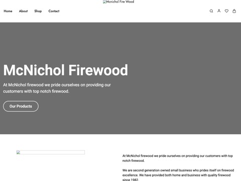 Screenshot of the McNichol Firewood INC. homepage at mcnicholfirewood.ca, captured 2026-08-19, shown as the evidence for the review on this page