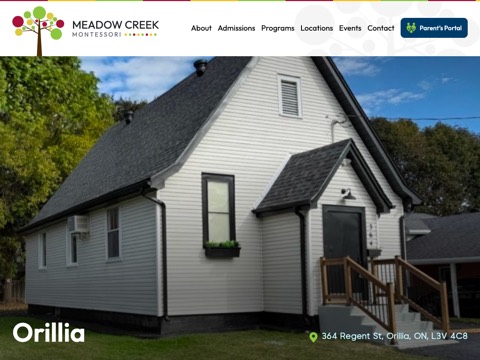 Screenshot of the Meadow Creek Montessori Orillia (formerly Keystone Montessori & Elementary School) website