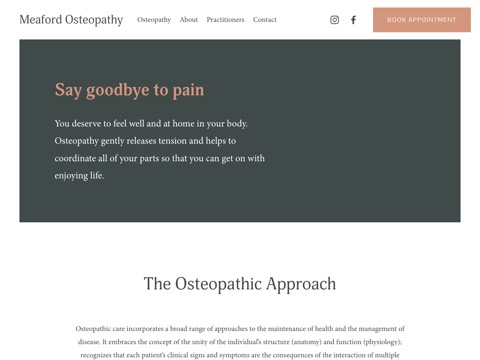 Screenshot of the Meaford Osteopathy website