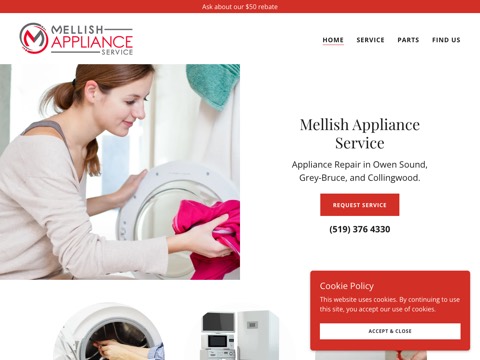 Screenshot of the Mellish Appliance Service website