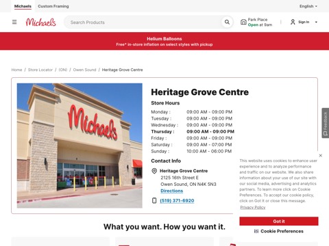 Screenshot of the Michaels website