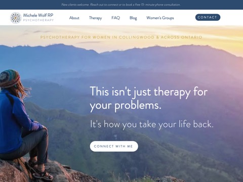 Screenshot of the Michele Wolf RP - Aware Within Collingwood Psychotherapy homepage, www.collingwoodpsychotherapy.com, captured 2026-08-19, shown as the evidence for this review