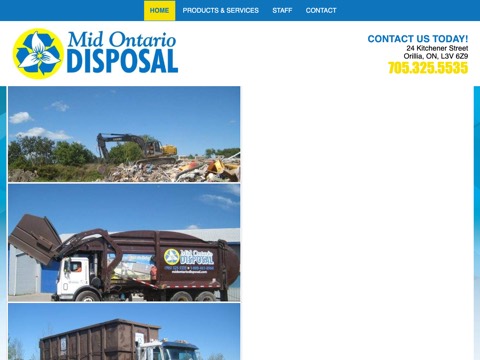 Screenshot of the Mid Ontario Disposal - Waste Management homepage, midontariodisposal.com, captured 2026-08-19, shown as the evidence for this review