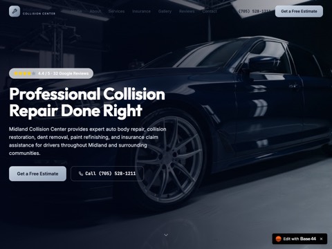 Screenshot of the Midland Auto Body website