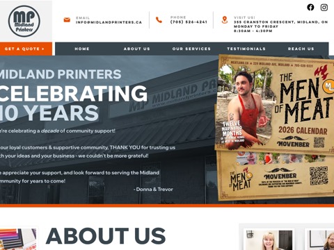 Screenshot of the Midland Printers website