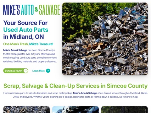 Screenshot of the Mike's Auto & Salvage homepage at www.mikessalvage.com, captured 2026-08-19, shown as the evidence for the review on this page