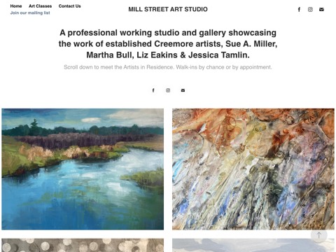 Screenshot of the MILL STREET ART STUDIO website
