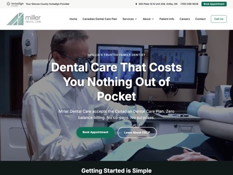 Screenshot of the Miller Dental Care website