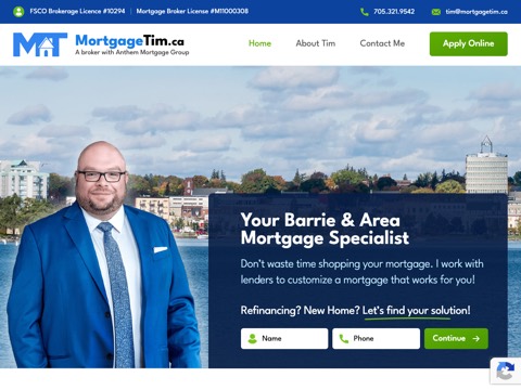 Screenshot of the MortgageTim homepage, www.mortgagetim.ca, captured 2026-08-19, shown as the evidence for this review