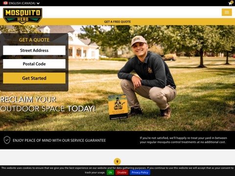 Screenshot of the Mosquito Hero homepage, mosquitohero.com/en-ca, captured 2026-08-19, shown as the evidence for this review
