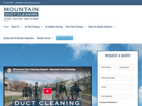 Screenshot of the Mountain Duct Cleaning website