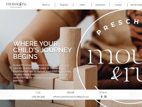 Screenshot of the Mouse & Ru Preschool website