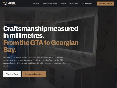 Screenshot of the Mozaico Construction website