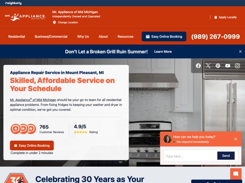Screenshot of the Mr. Appliance of Mid Michigan website