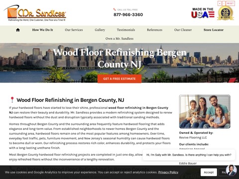 Screenshot of the Mr. Sandless Floor Refinishing Bergen County website