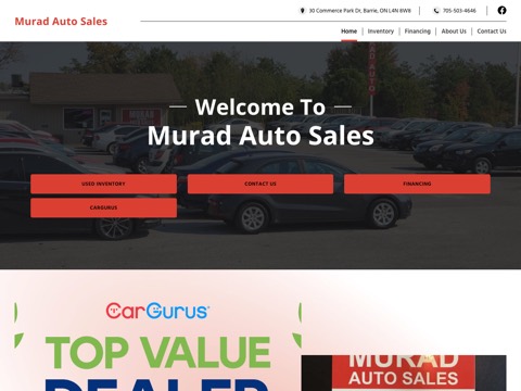Screenshot of the Murad Auto Sales homepage, www.muradautosales.com, captured 2026-08-19, shown as the evidence for this review