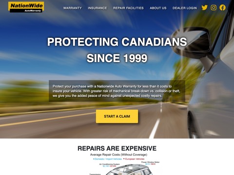 Screenshot of the Nationwide Auto Warranty homepage at www.nationwideautowarranty.com, captured 2026-08-19, shown as the evidence for the review on this page