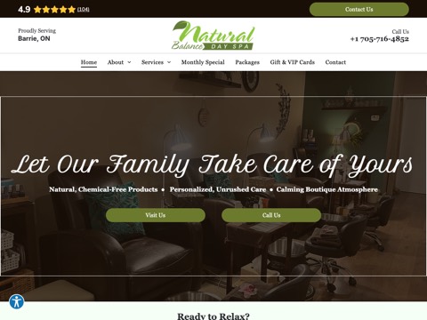 Screenshot of the Natural Balance Day Spa website