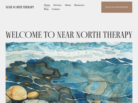 Screenshot of the Near North Therapy - Trauma Therapy Orillia homepage, www.nearnorththerapy.ca, captured 2026-08-19, shown as the evidence for this review