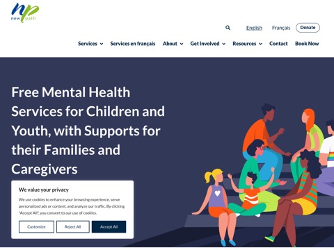 Screenshot of the New Path Youth and Family Services homepage, newpath.ca, captured 2026-08-19, shown as the evidence for this review
